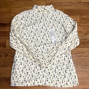 NWT Bobbie Brooks Long-Sleeve Ribbed stretch top cream purple floral Vintage XL